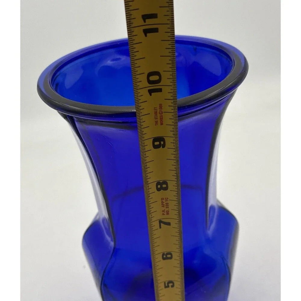 Vintage Cobalt  Dark Blue  Glass Fluted Panel Vase - 9-1/2
